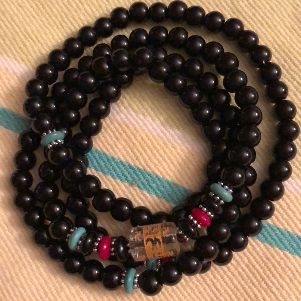 NEW BLACK GLAZE STONE MEDITATION BEADS